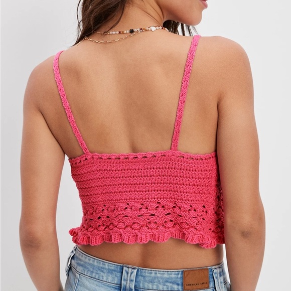 Women’s American Eagle Crochet Tie Front Cami Crop Tank Top Boho Festival XS - Picture 2 of 16